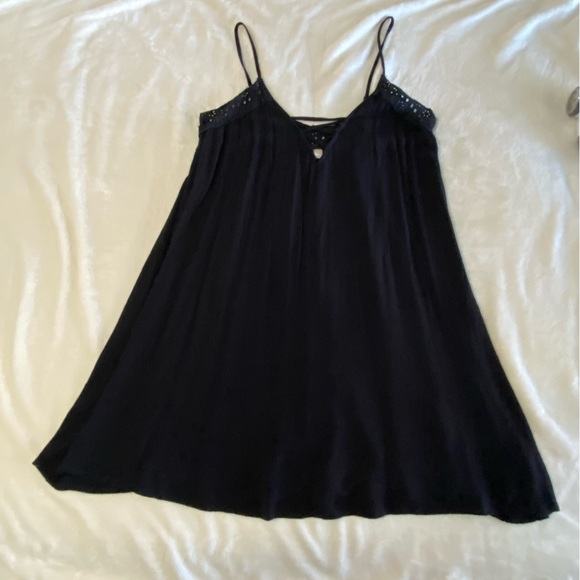 Roxy Dresses & Skirts - ROXY / Black Gauze Slip Dress Mini Size L Crochet Lace